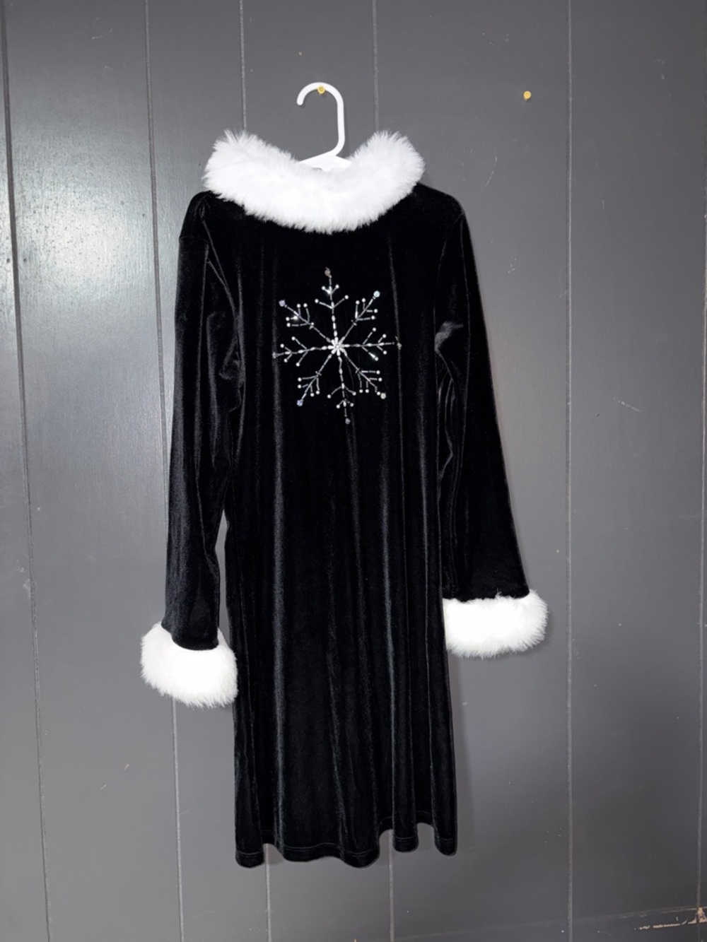 Bonnie Jean Black Dress with White Faux Fur Trim